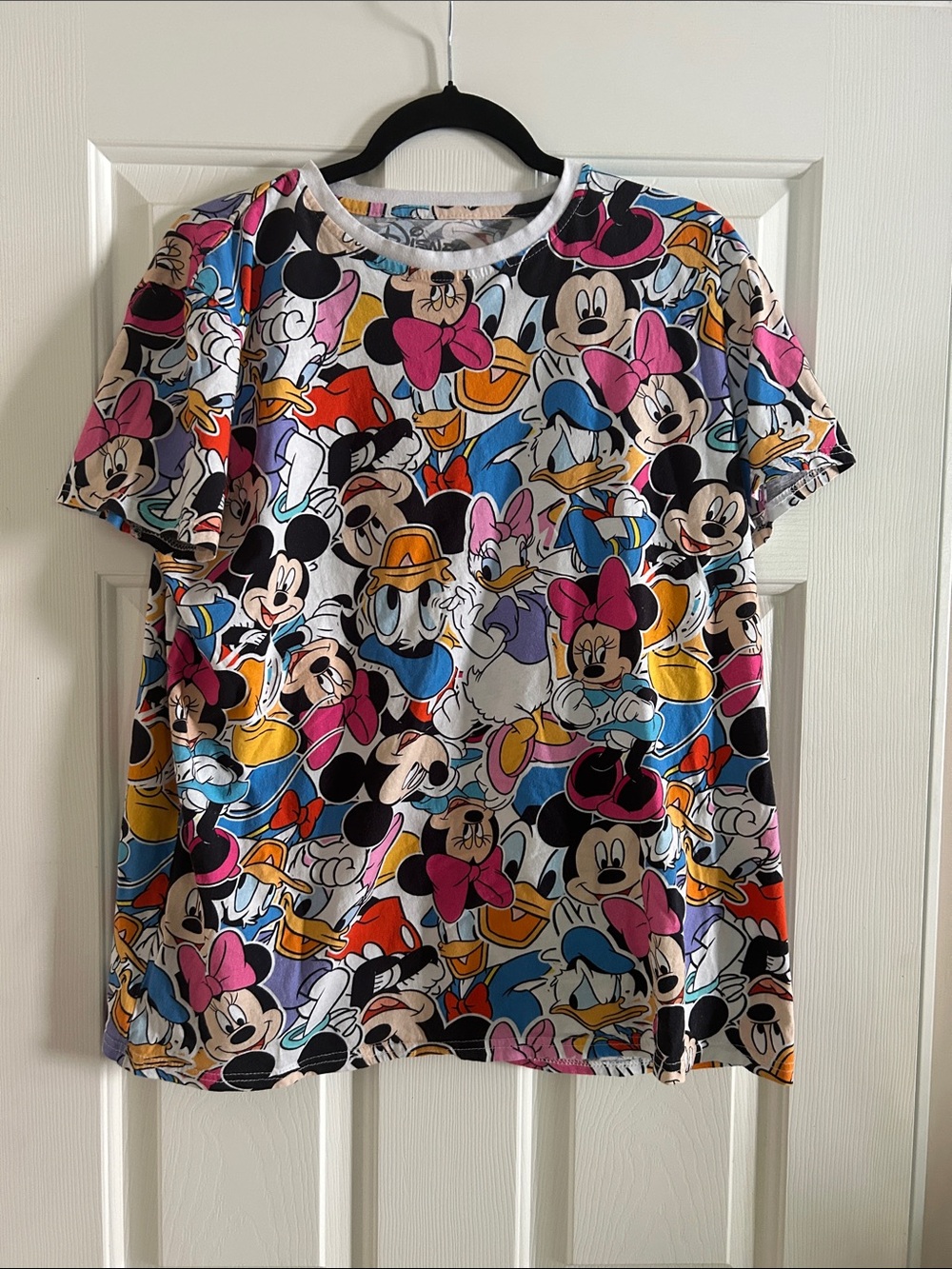 Disney Multi-Character Short Sleeve Tee in Pink, Blue, Yellow & Black XL